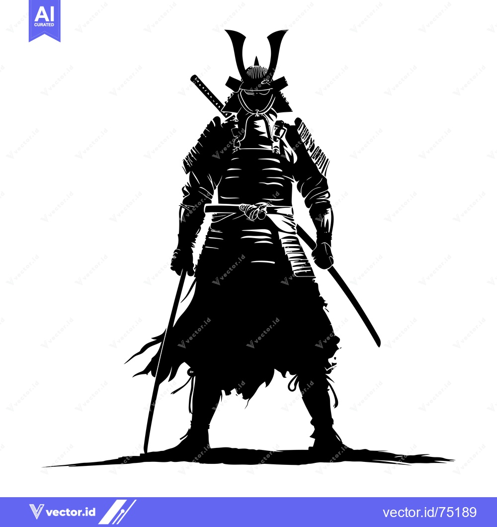 Premium Vector of A Silhouette of a Samurai Warrior Holding a Katana