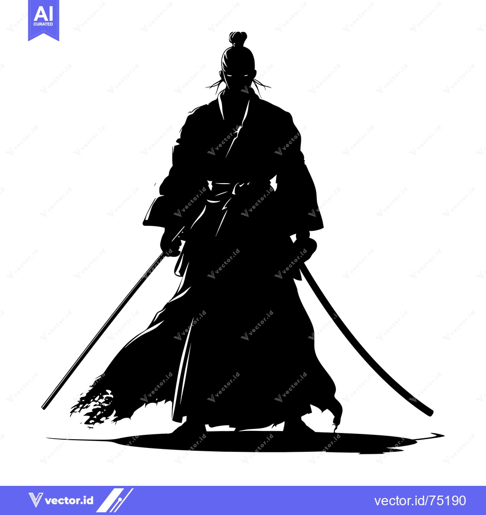 Premium Vector of Silhouette of a Japanese Samurai Warrior Holding a Sword