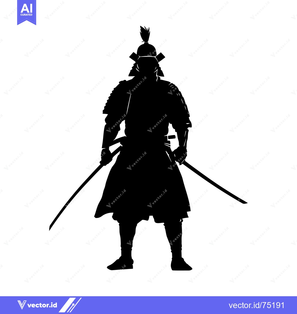 Premium Vector dari Silhouette of a Samurai Warrior Holding Two Swords