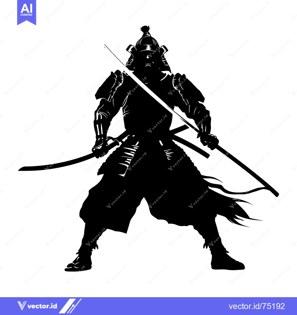 Premium Vector dari Silhouette of a Japanese Samurai Warrior Holding Two Swords