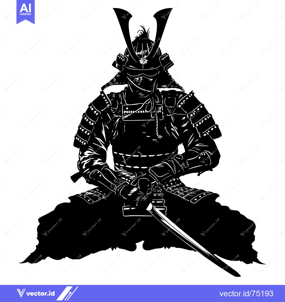 Premium Vector of A Silhouetted Samurai Warrior in Seiza Position Holding a Katana