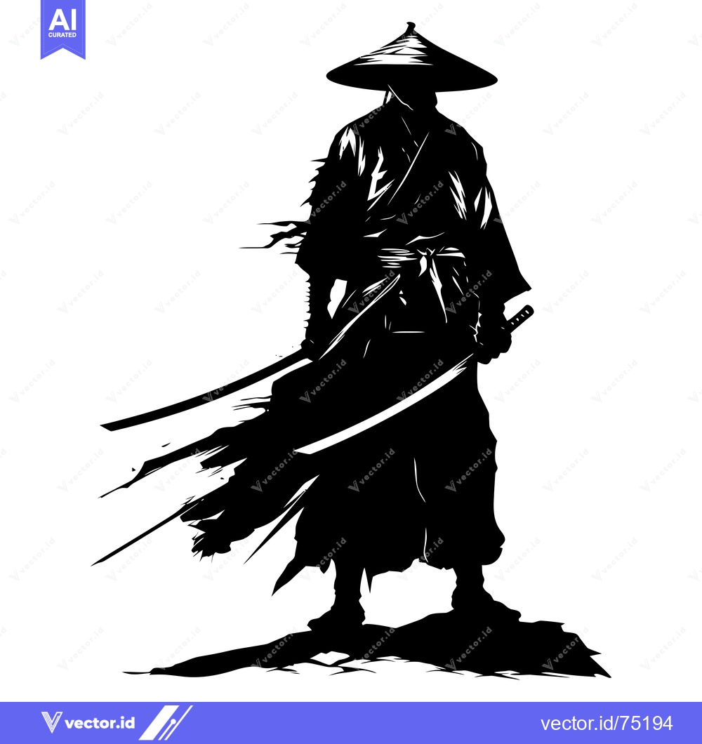 Premium Vector dari Silhouette of a Samurai Warrior Holding a Katana Sword