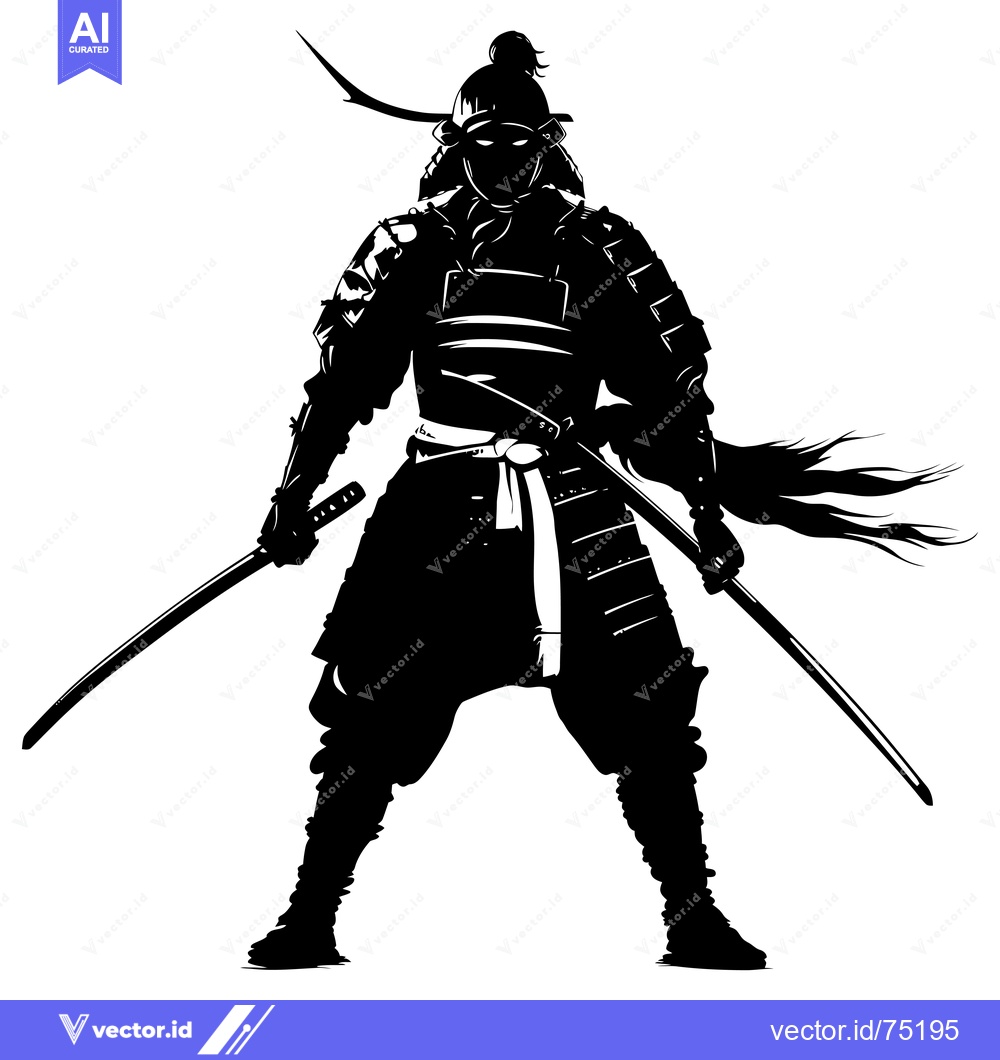 Premium Vector of Silhouette of a Samurai Warrior Holding Two Swords