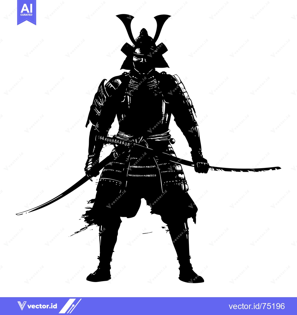 Premium Vector dari A Silhouette of a Samurai Warrior in Full Armor Holding a Katana