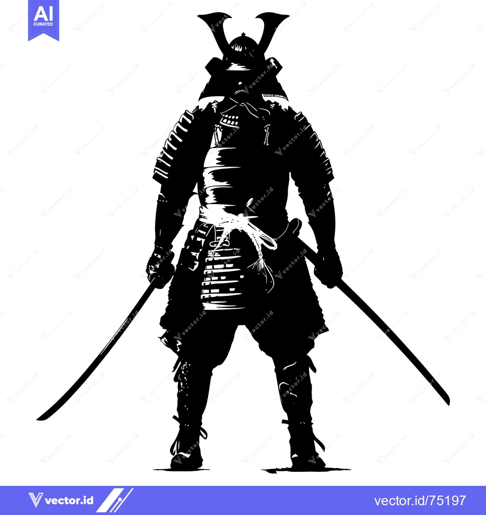 Premium Vector of A Silhouetted Samurai Warrior in Full Armor Holding Two Swords