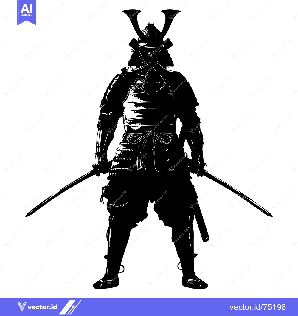 Premium Vector dari Silhouette of a Samurai Warrior Holding Two Swords