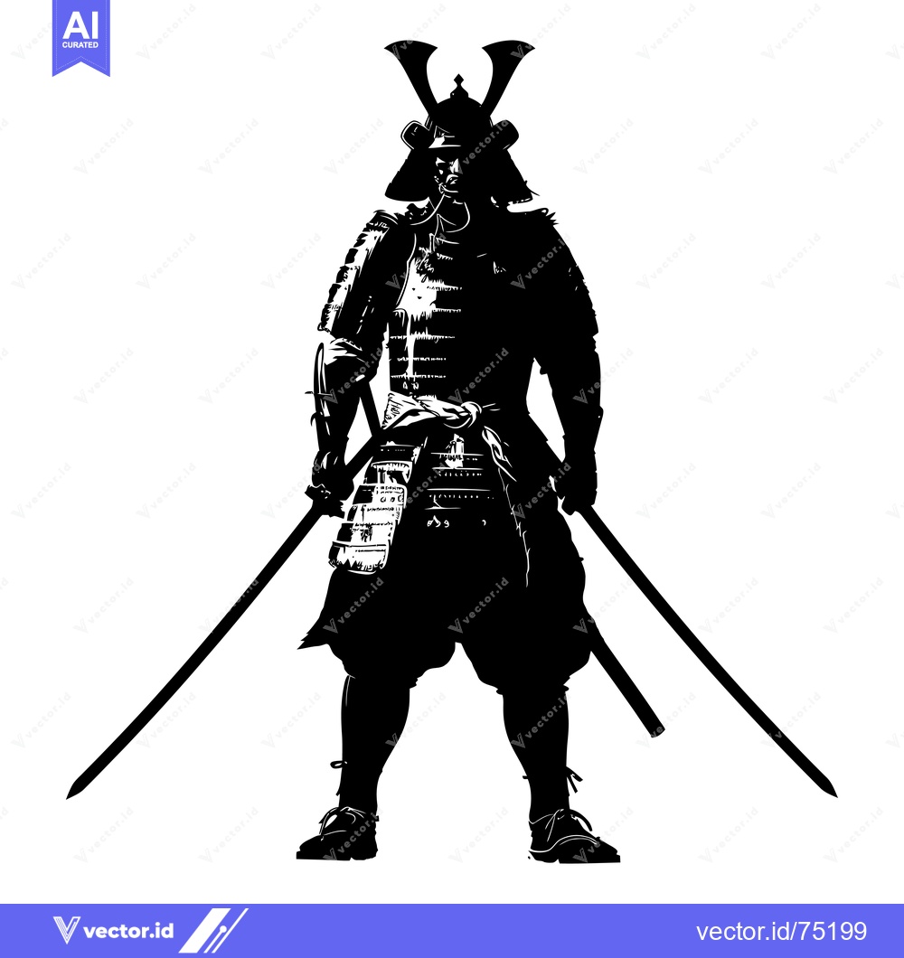 Premium Vector of Silhouette of a Samurai Warrior with Two Swords