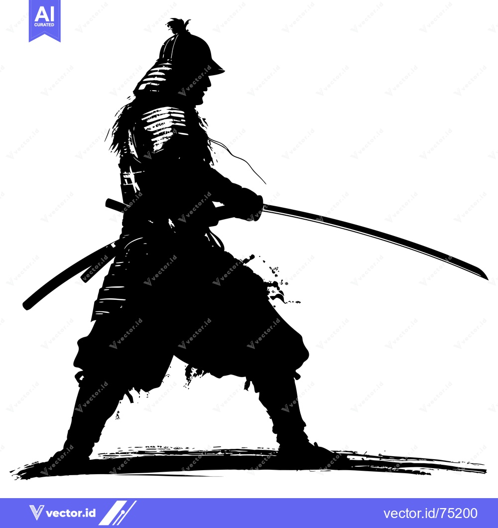 Premium Vector of Silhouette of a Samurai Warrior Holding a Katana Sword