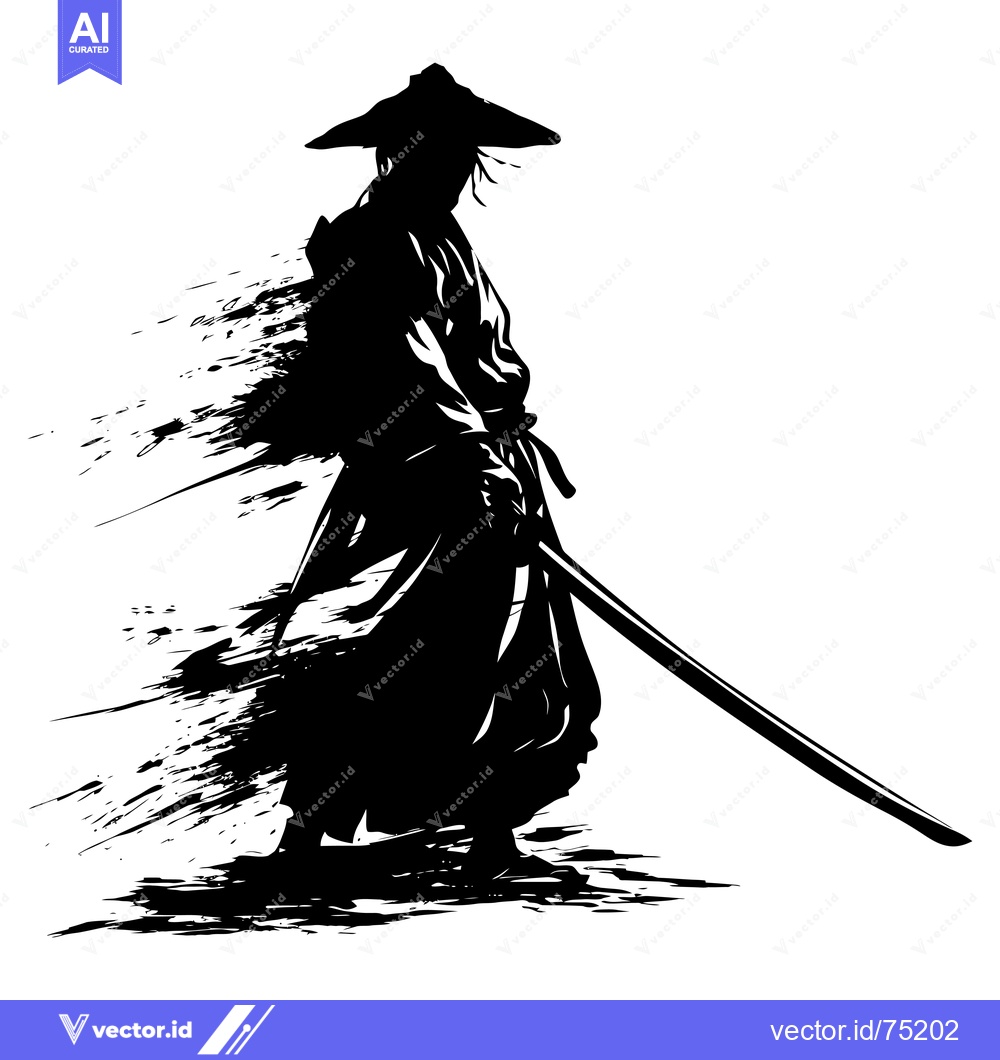 Premium Vector of Silhouette of a Samurai Warrior Holding a Katana Sword