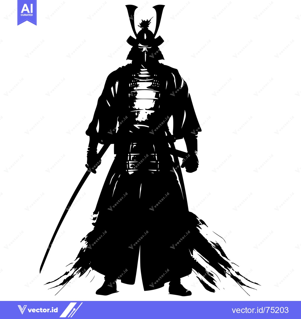 Premium Vector dari A Silhouetted Samurai Warrior in Full Armor with a Sword