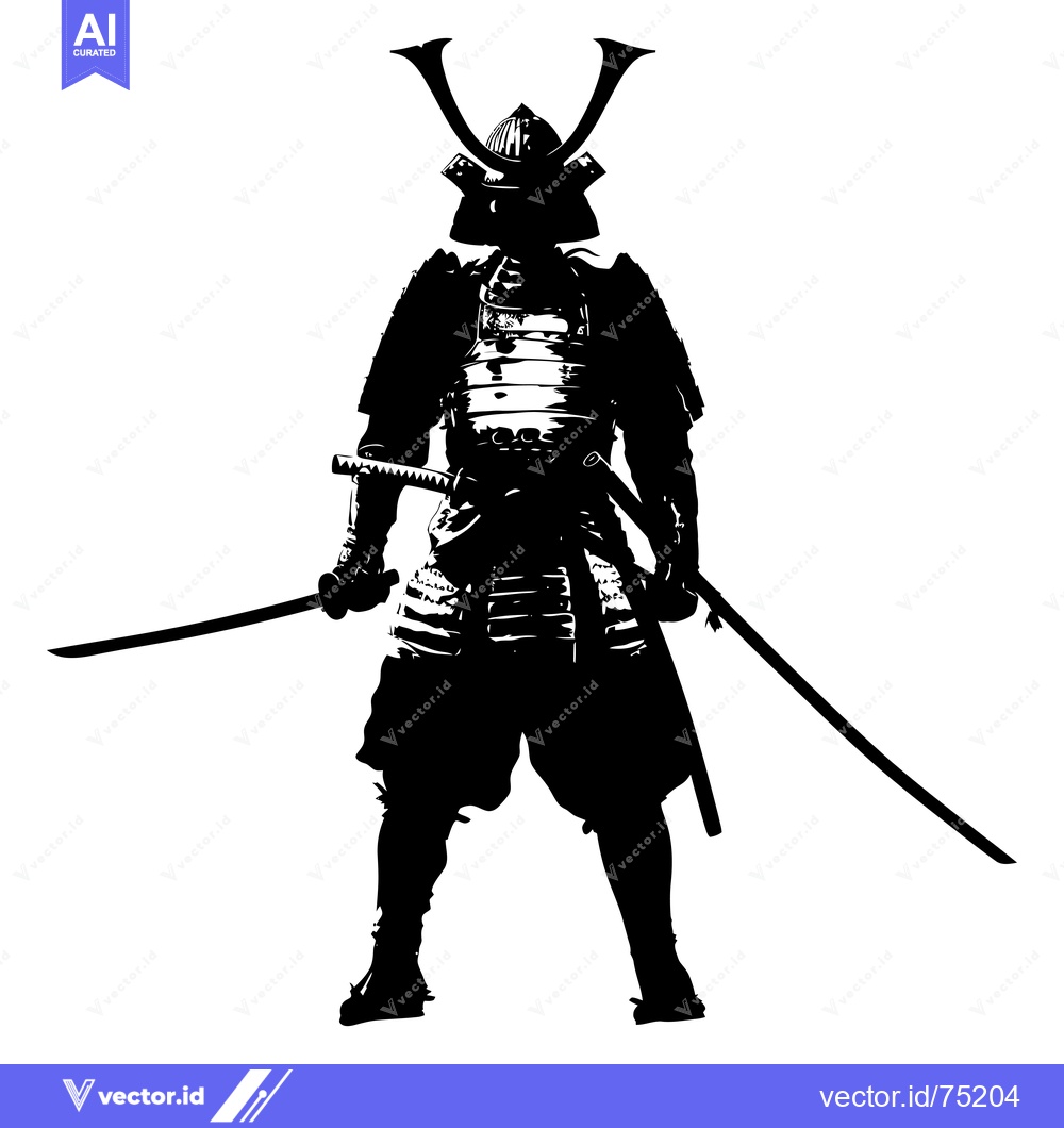 Premium Vector of Black and White Silhouette of a Samurai Warrior with Two Swords