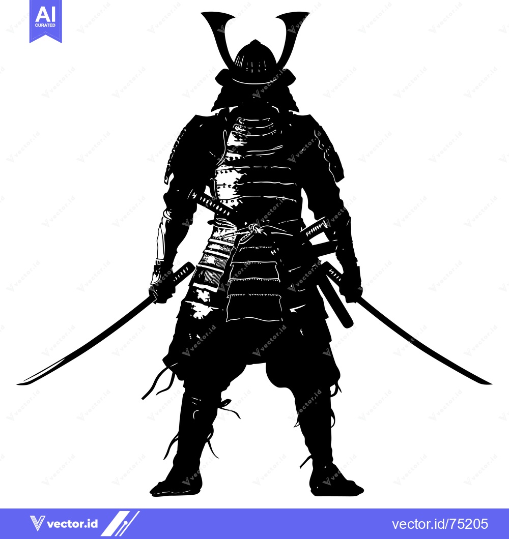 Premium Vector of Silhouette of a Samurai Warrior with Two Swords