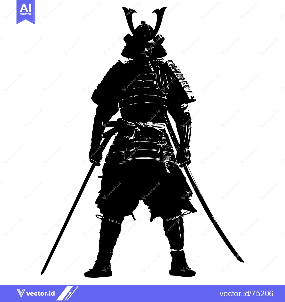 Premium Vector of Silhouette of a Samurai Warrior in Full Armor with Two Swords