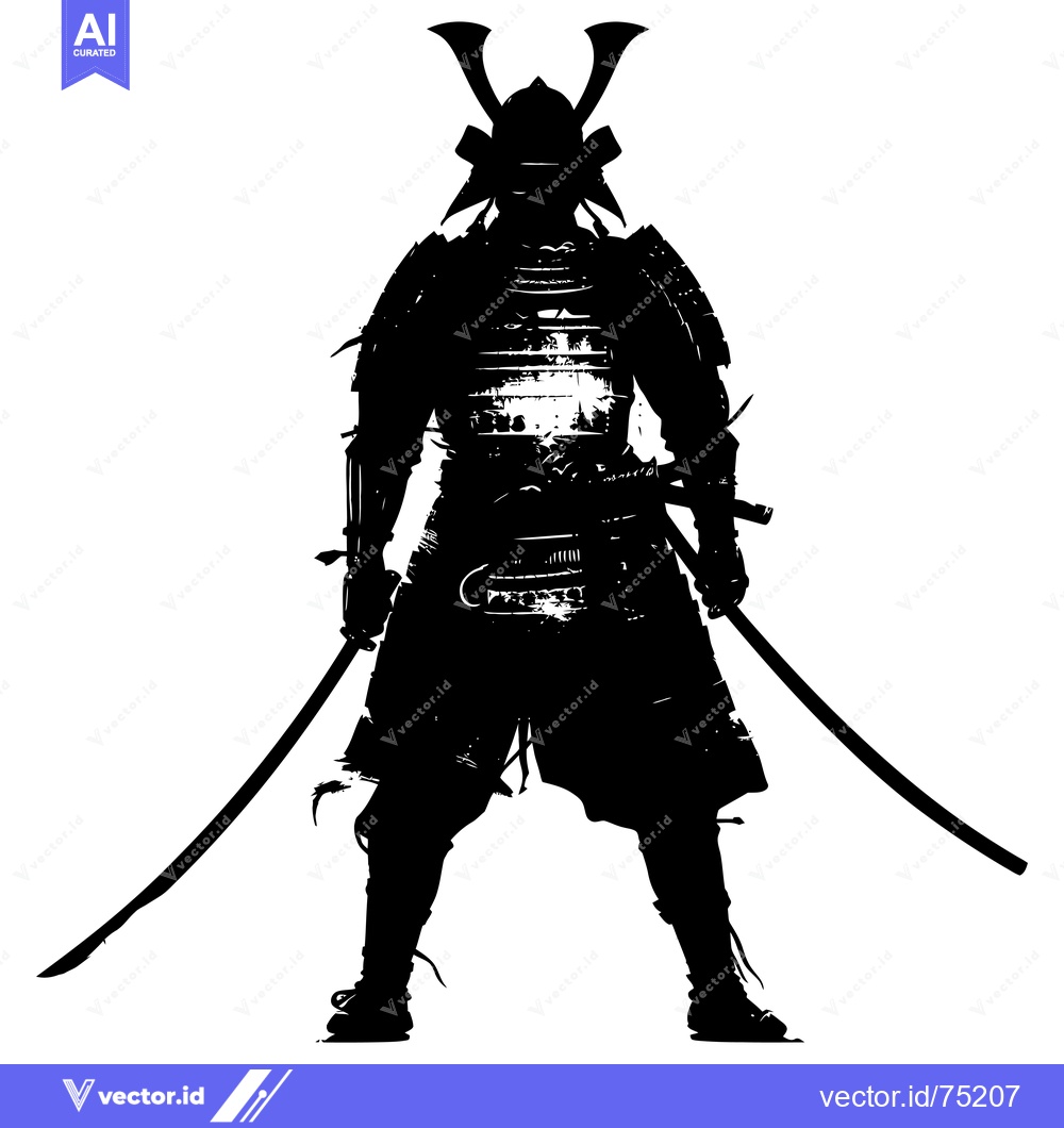 Premium Vector dari Silhouette of a Samurai Warrior in Full Armor with Two Swords