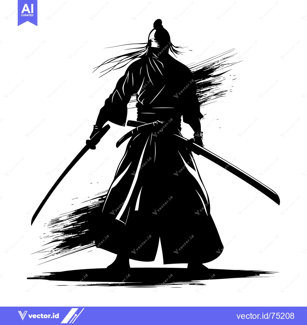 Premium Vector dari Silhouette of a Samurai Warrior Holding Two Swords