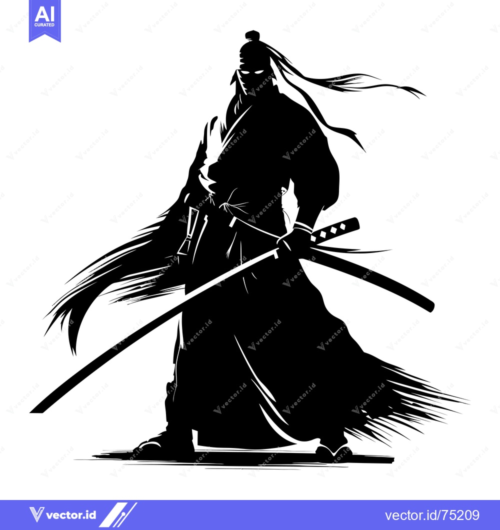 Premium Vector of Silhouette of a Samurai Warrior with a Katana Sword