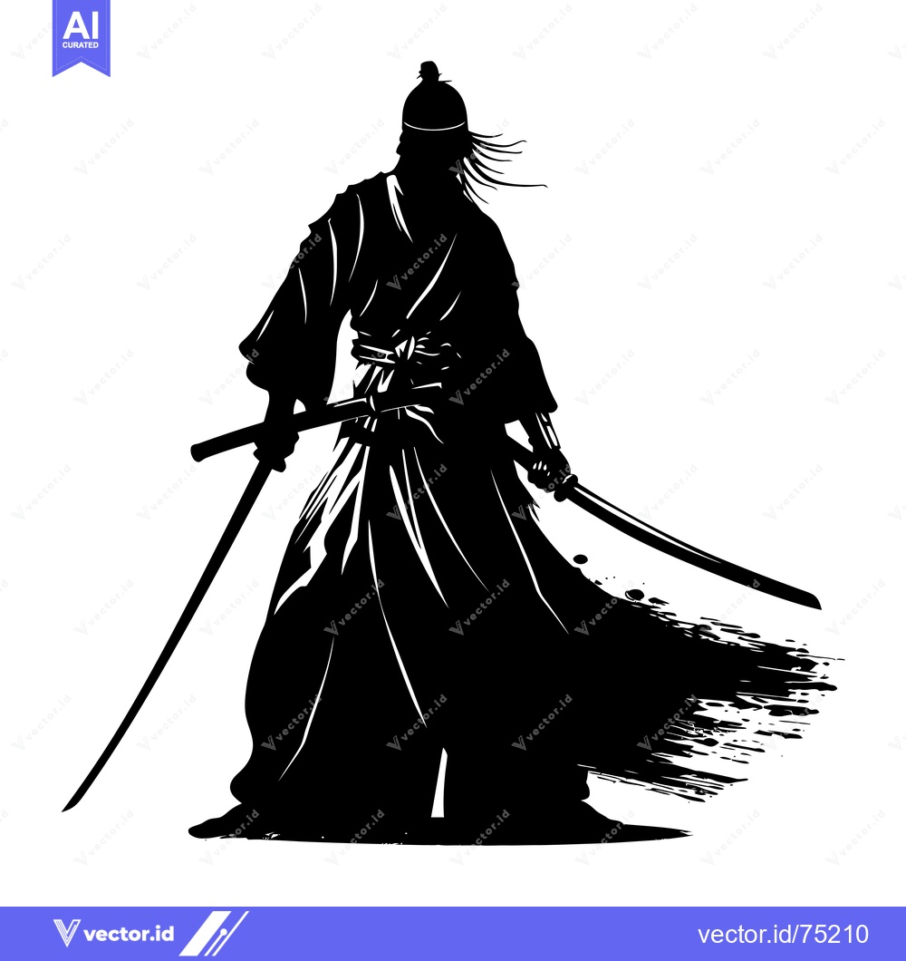 Premium Vector dari Silhouette of a Samurai Warrior Holding Two Swords