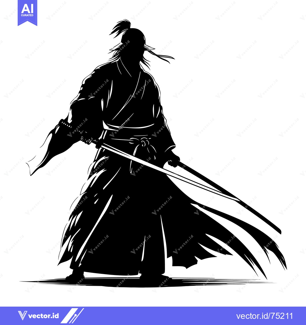 Premium Vector of Silhouette of a Samurai Holding Two Swords