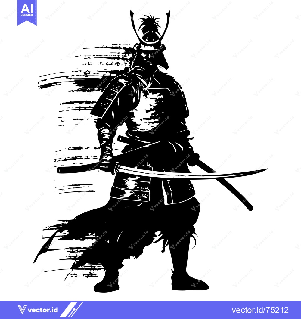 Premium Vector of A Silhouetted Samurai Warrior with a Drawn Sword