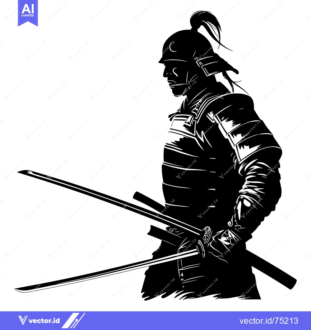 Premium Vector dari Silhouette of a Samurai Warrior Holding Two Swords