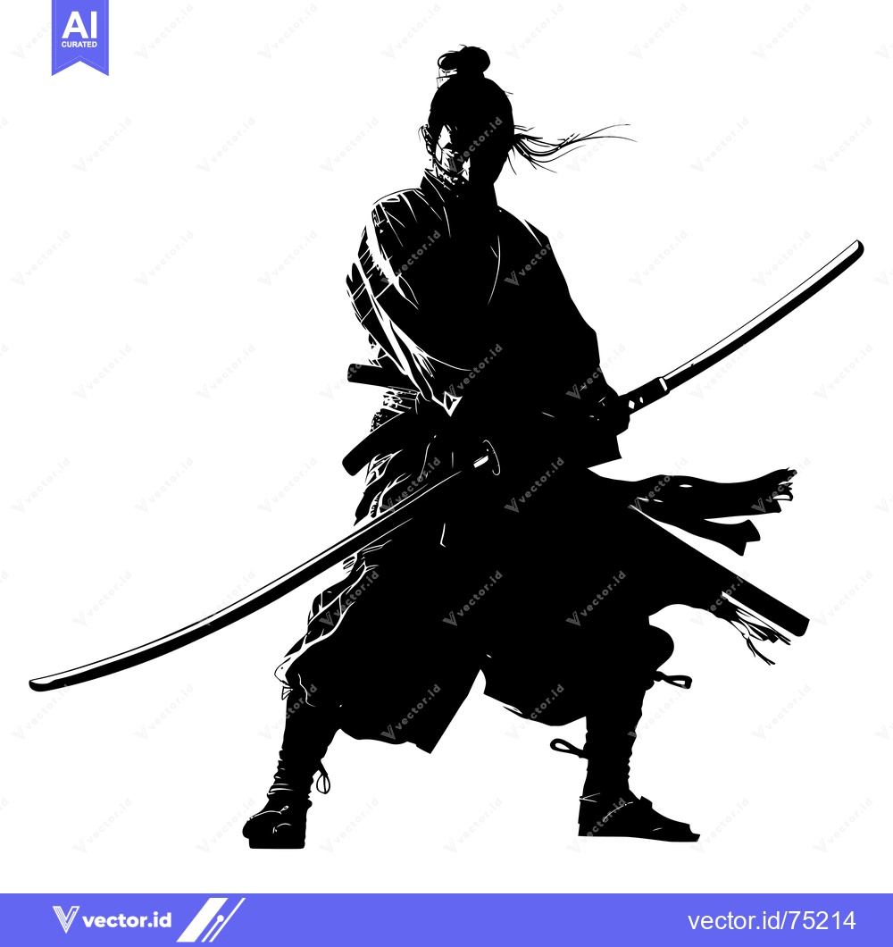 Premium Vector dari Silhouette of a Samurai Warrior Holding a Katana
