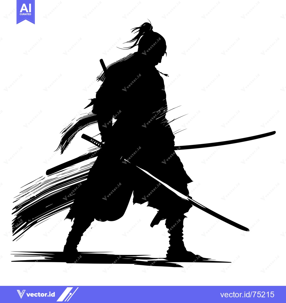 Premium Vector of Silhouette of a Samurai Warrior Holding a Sword