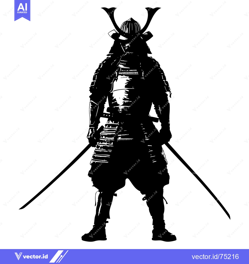 Premium Vector dari A Samurai Warrior in Full Armor Holding Two Swords