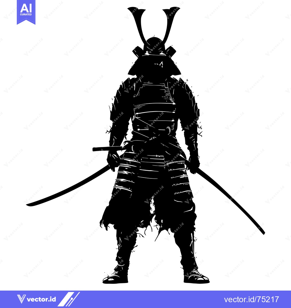 Premium Vector dari Silhouette of a Samurai Warrior in Full Armor with Two Swords