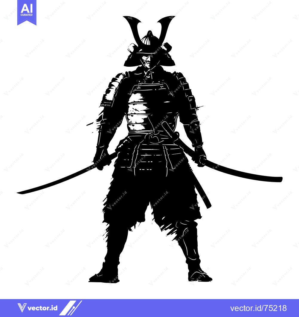 Premium Vector dari Silhouette of a Samurai Warrior in Full Armor Holding Two Swords