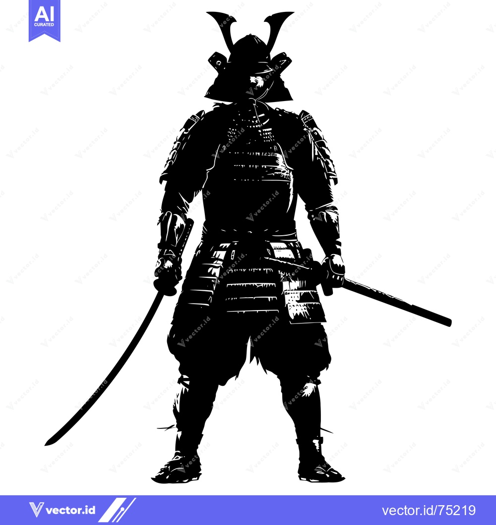 Premium Vector dari A Silhouette of a Samurai Warrior in Full Armor with a Katana