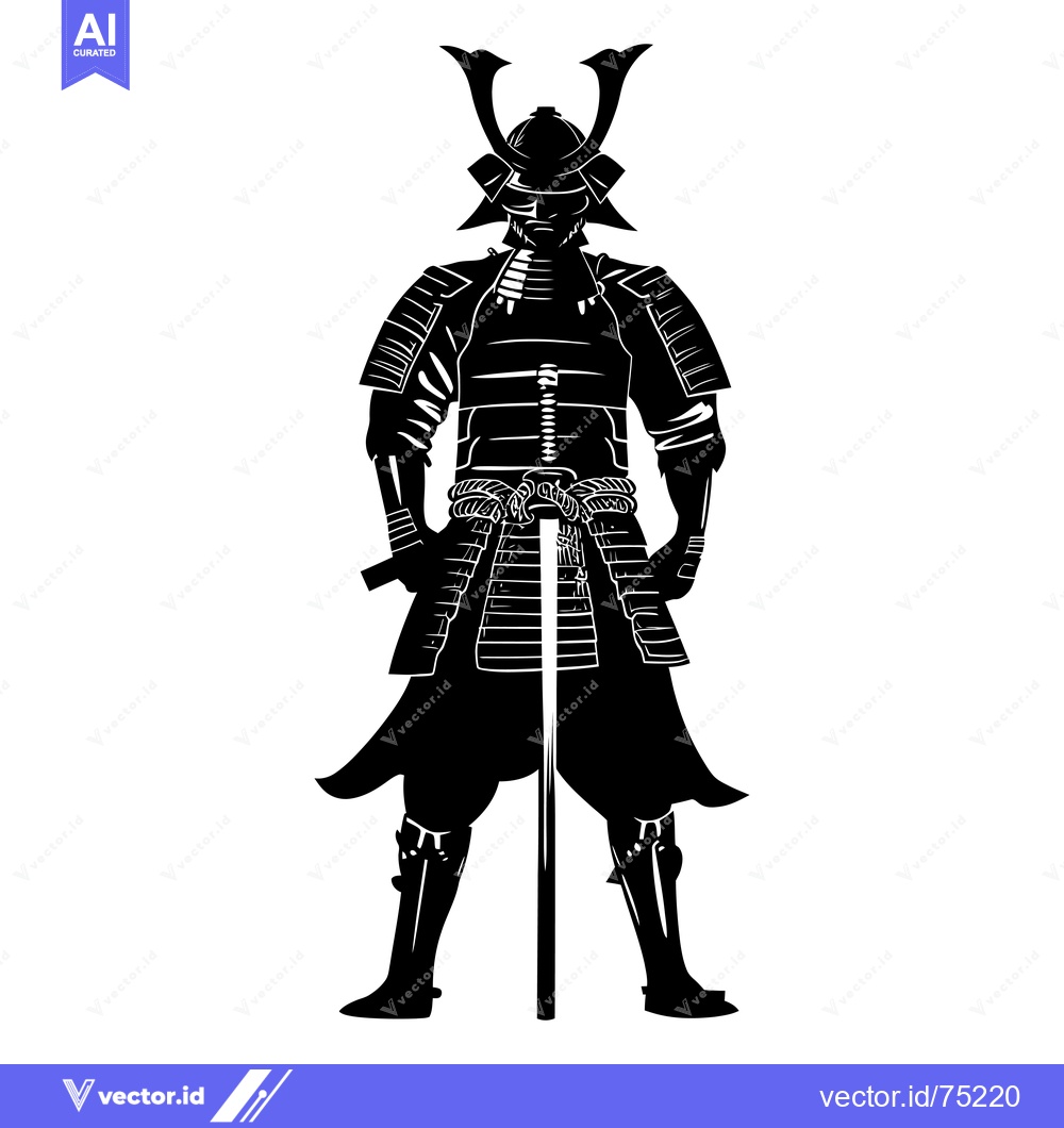 Premium Vector dari Silhouette of a Samurai Warrior in Full Armor Holding a Sword
