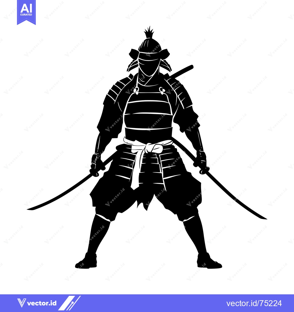 Premium Vector dari Silhouette of a Samurai Warrior Holding Two Swords