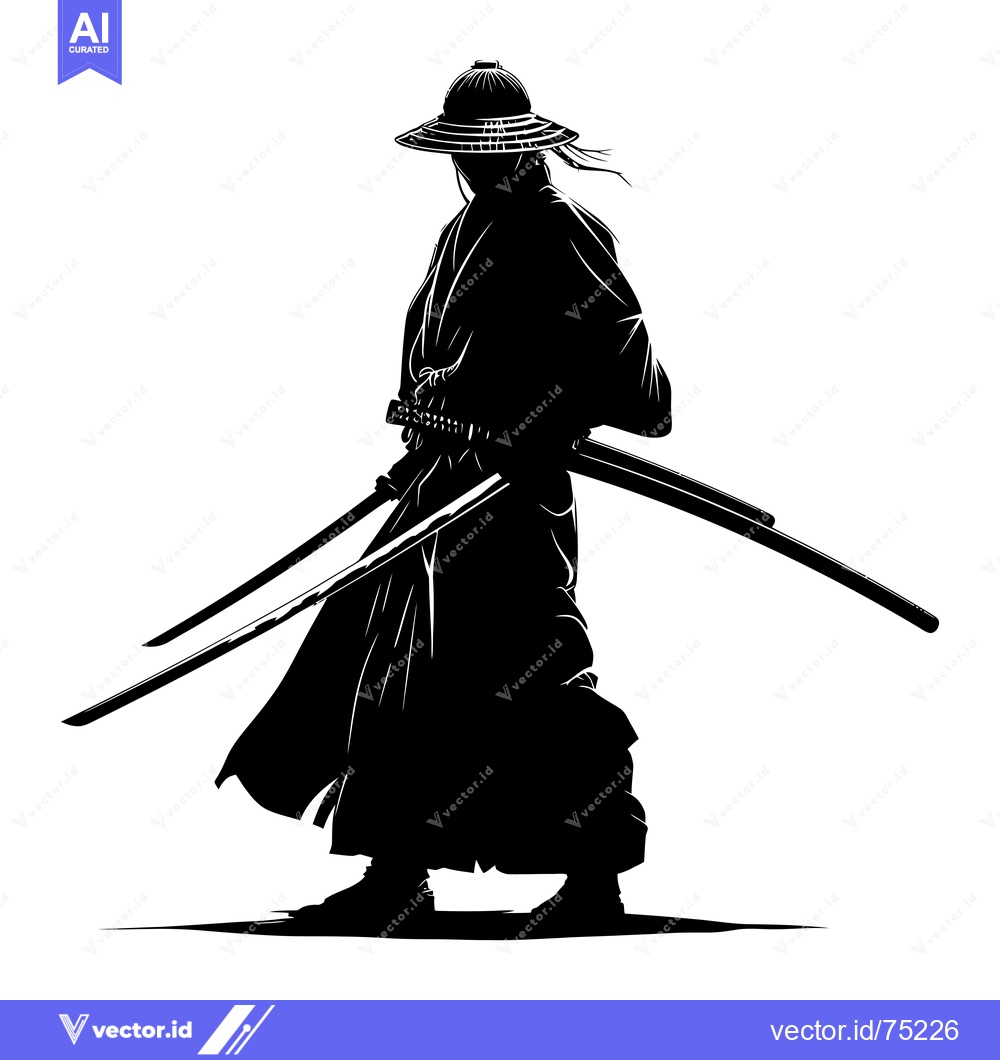 Premium Vector dari Silhouette of a Samurai Warrior Holding Two Swords