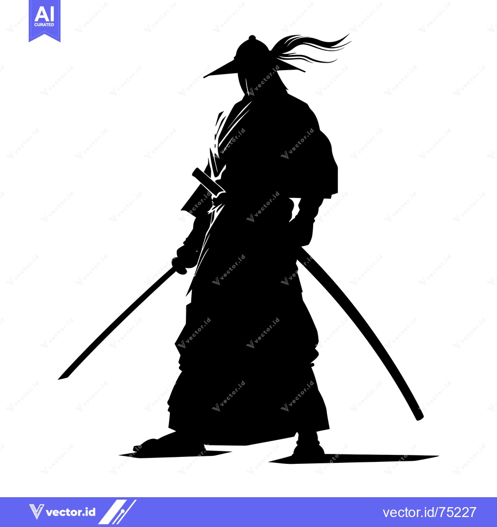 Premium Vector of Silhouette of a Japanese Samurai Warrior with a Sword