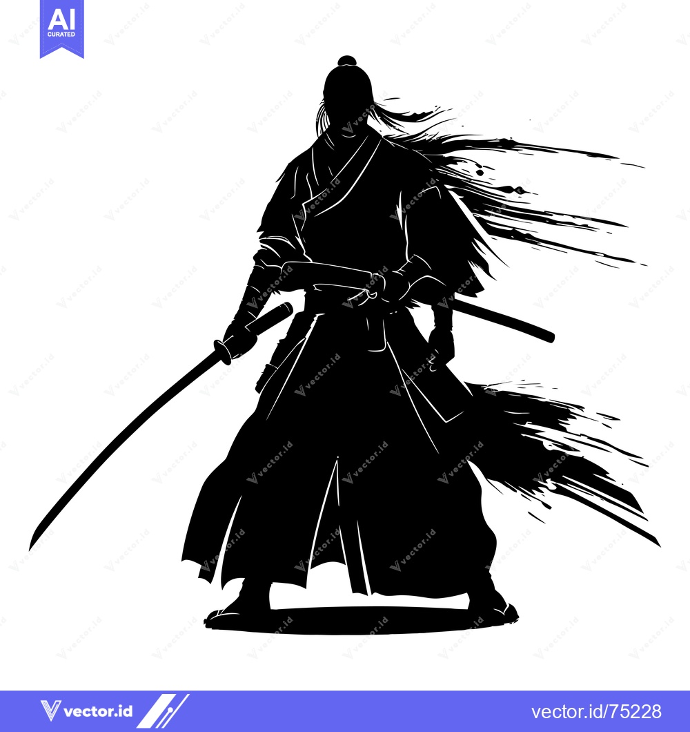 Premium Vector dari Silhouette of a Samurai Warrior Holding a Sword