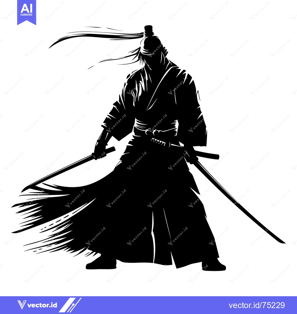 Premium Vector of Silhouette of a Samurai Warrior Holding Two Swords