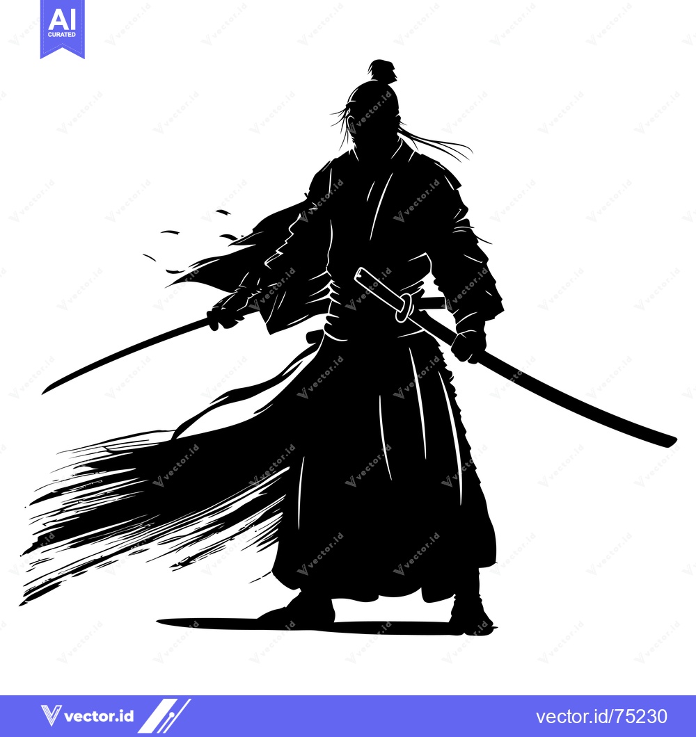 Premium Vector dari A Silhouette of a Samurai Warrior Holding a Sword