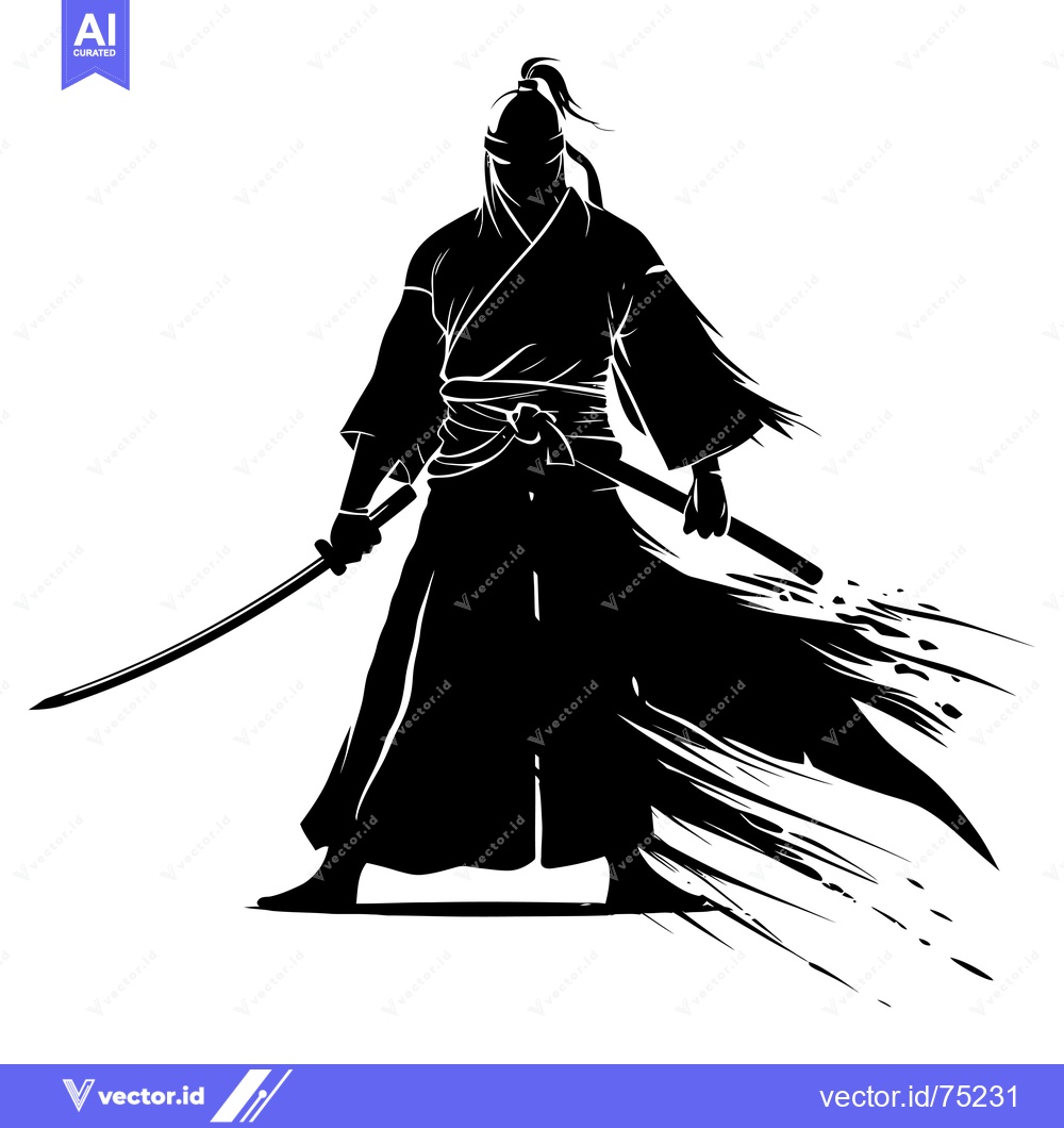 Premium Vector of A Black and White Silhouette of a Samurai Holding a Katana