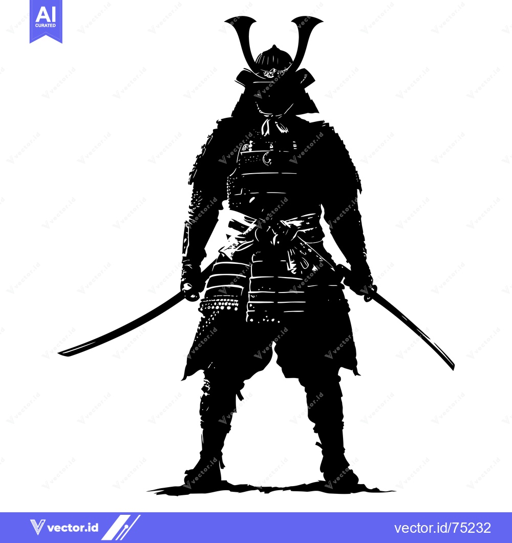 Premium Vector of Silhouetted Samurai Warrior Holding Two Swords