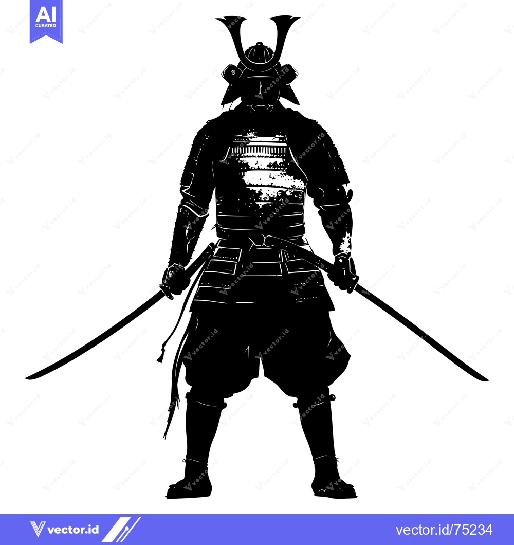 Premium Vector of Silhouette of a Samurai Warrior with Two Swords