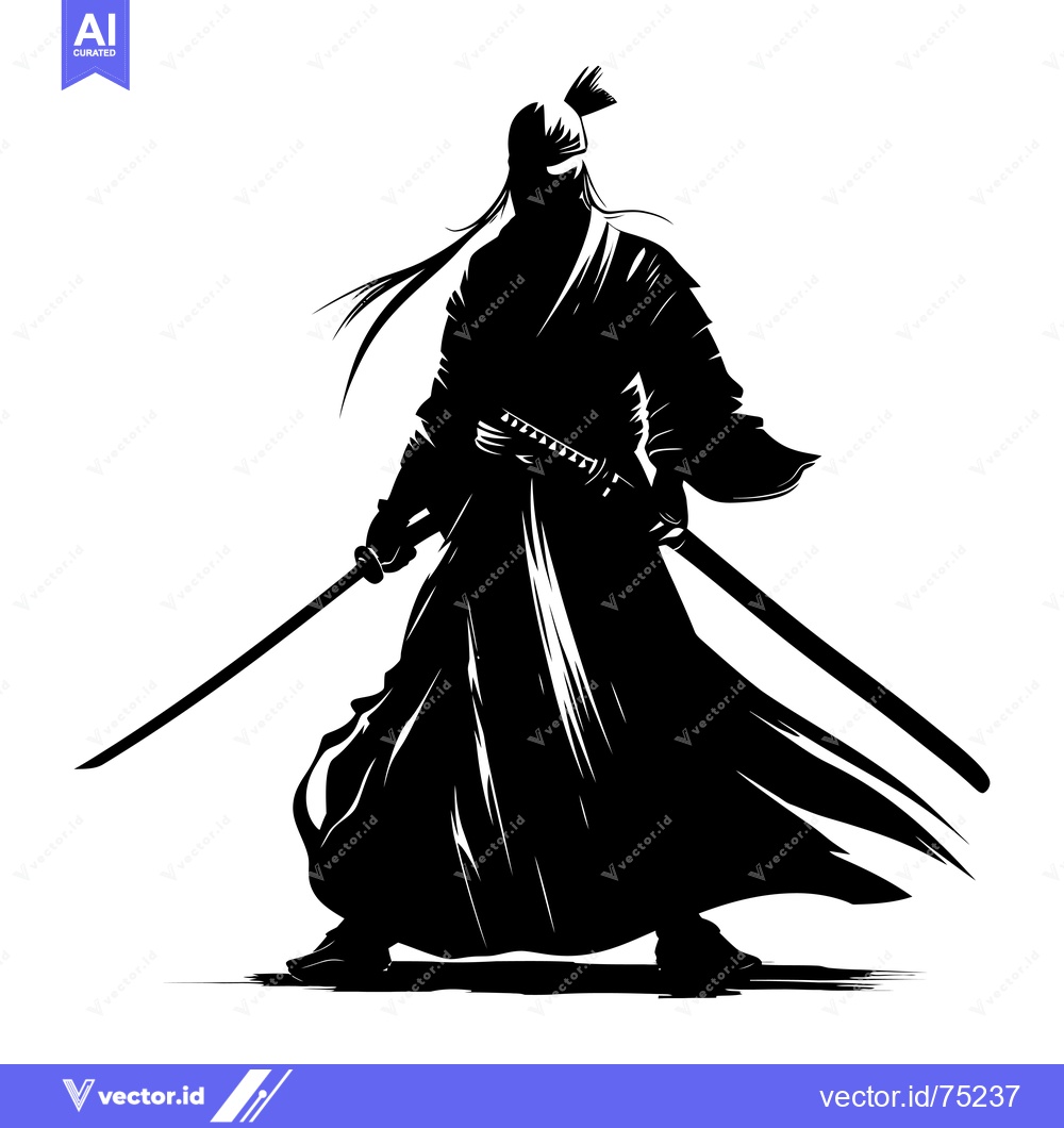 Premium Vector of A silhouette of a Japanese samurai warrior with a katana sword