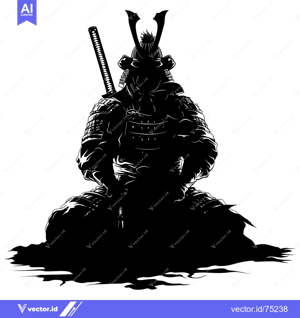 Premium Vector dari A Silhouetted Samurai Warrior in Full Armor Sitting With His Sword