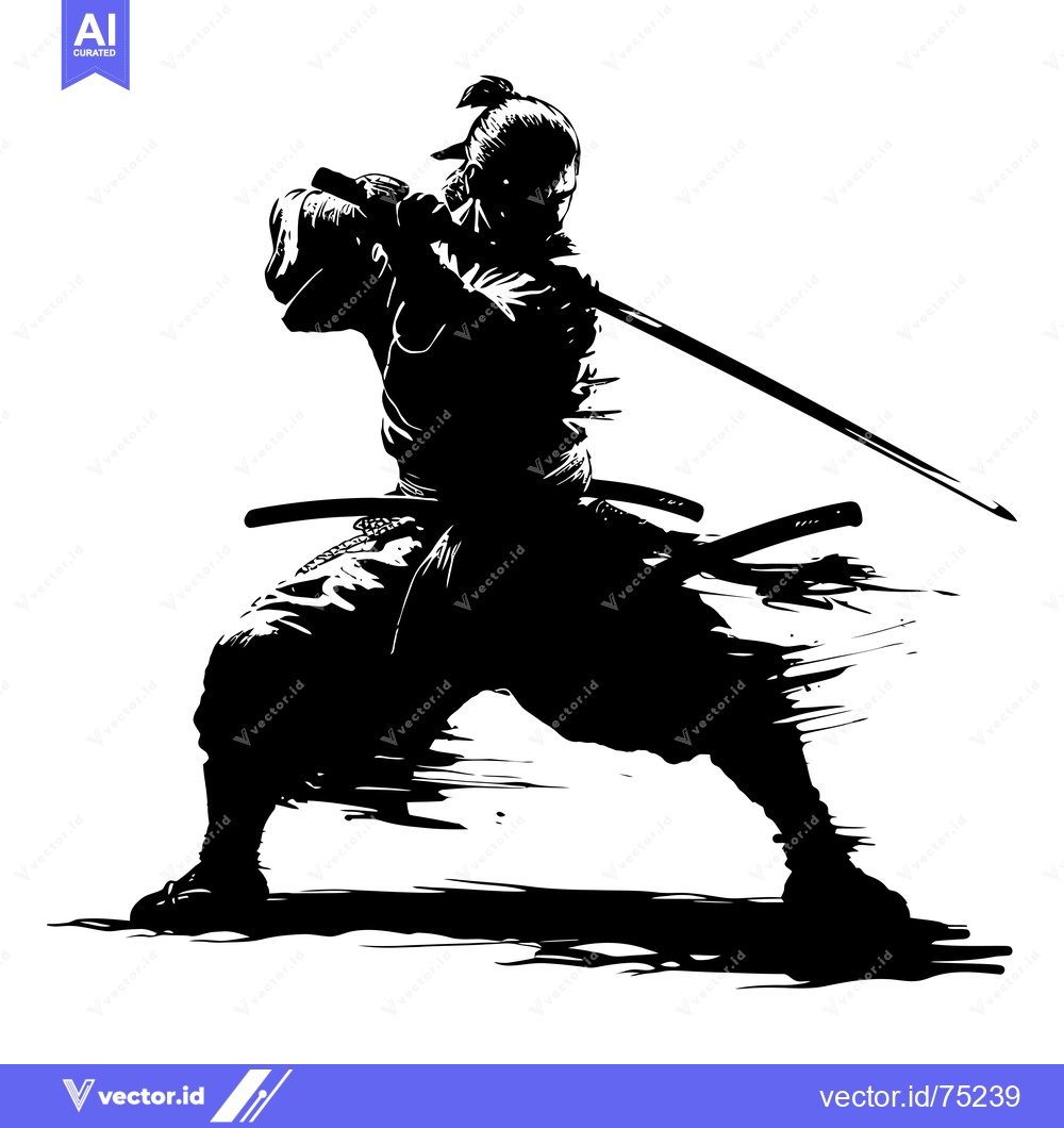 Premium Vector of Silhouette of a Samurai Warrior Holding a Katana Sword