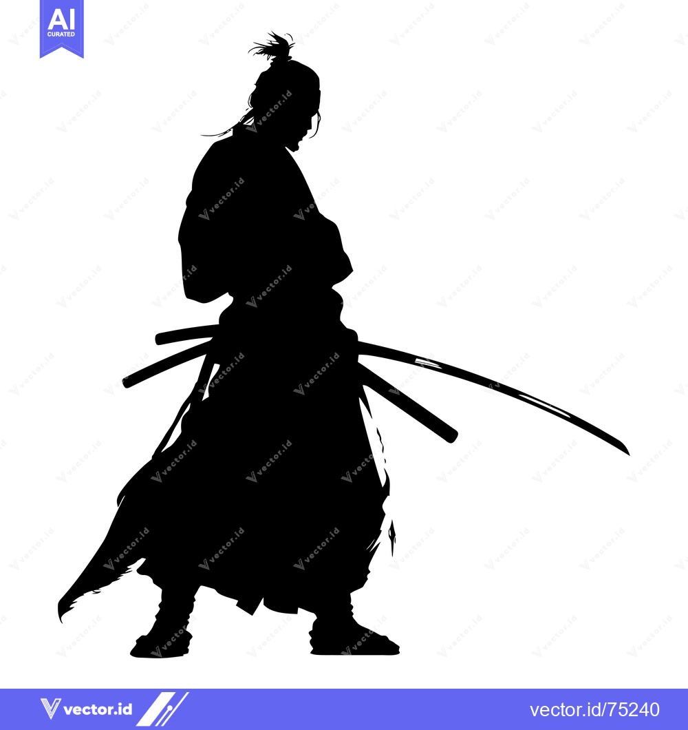 Premium Vector dari Silhouette of a Samurai Warrior Holding a Sword