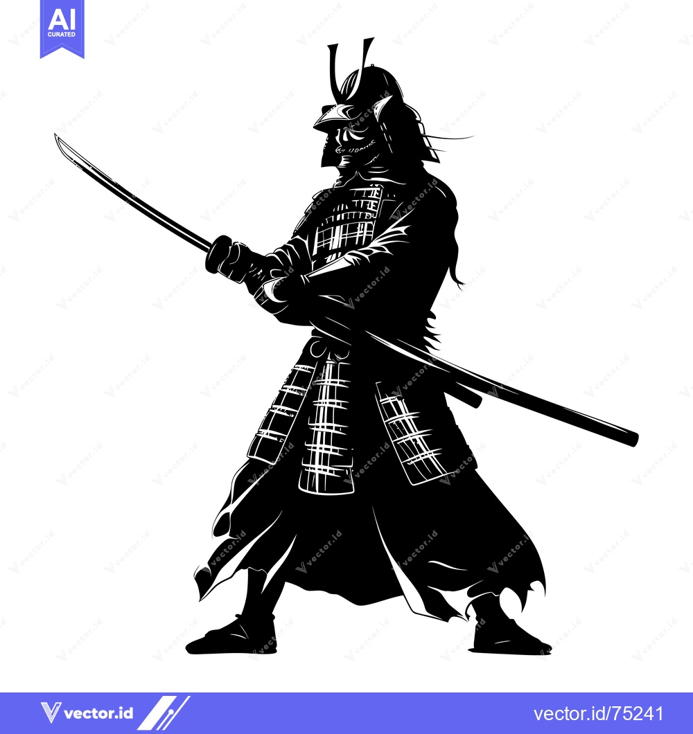 Premium Vector of Silhouetted Samurai Warrior Holding a Katana Sword