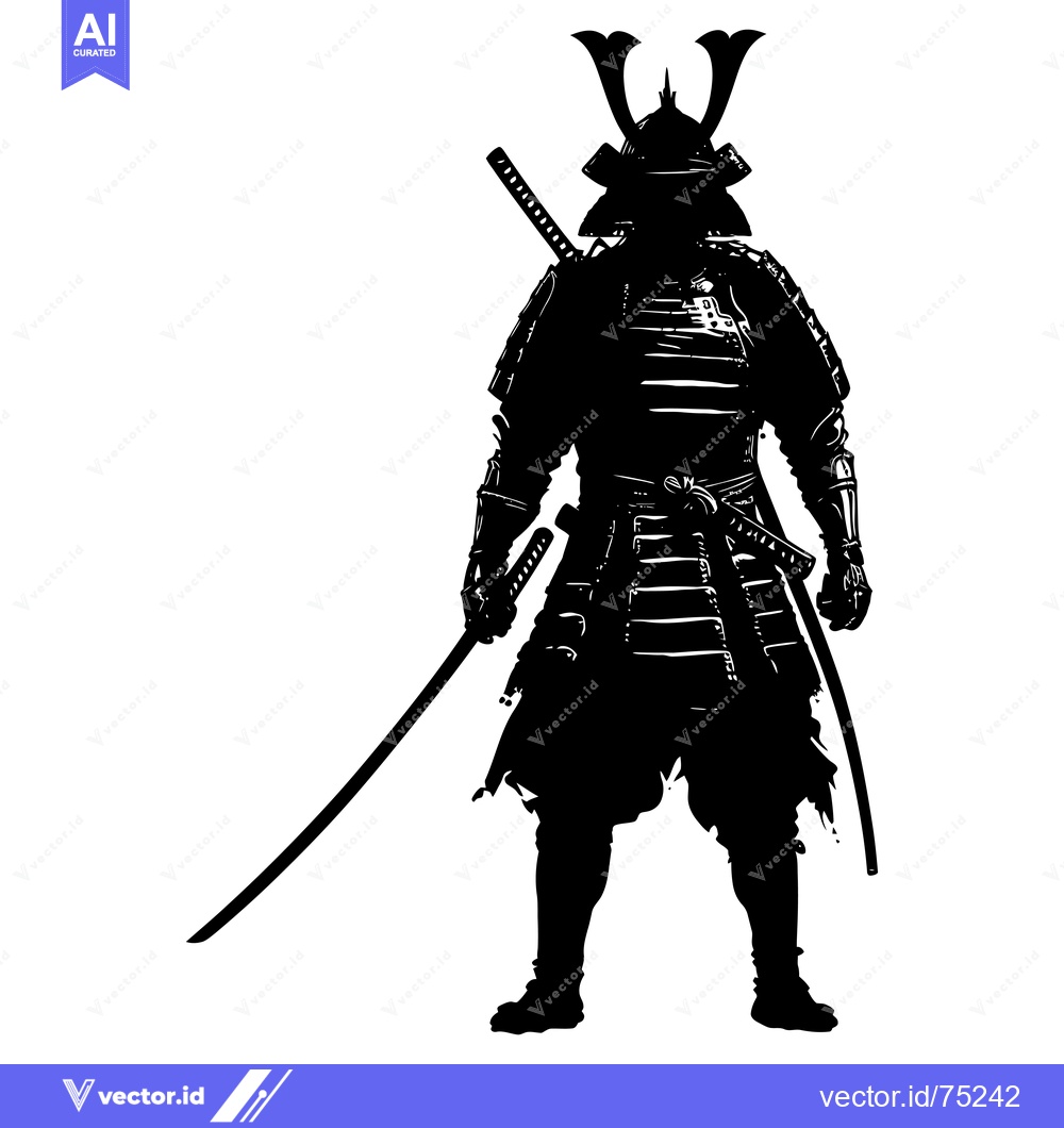 Premium Vector of A Silhouette of a Japanese Samurai Warrior in Full Armor