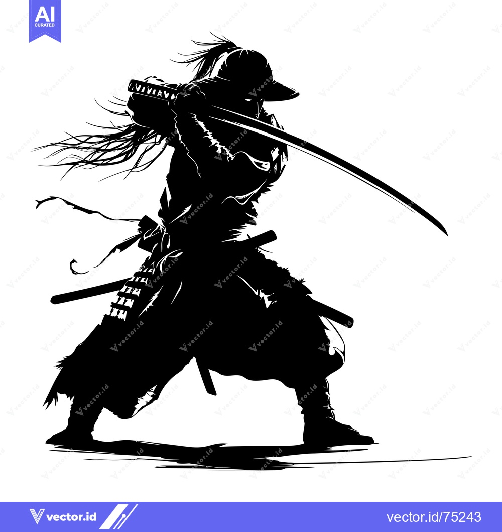 Premium Vector of Silhouette of a Samurai Warrior Holding a Sword