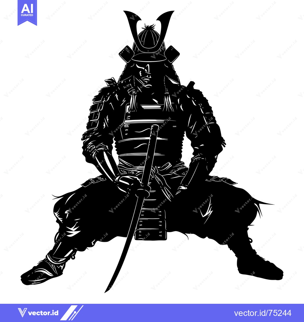 Premium Vector dari Silhouetted Samurai Warrior Holding a Sword