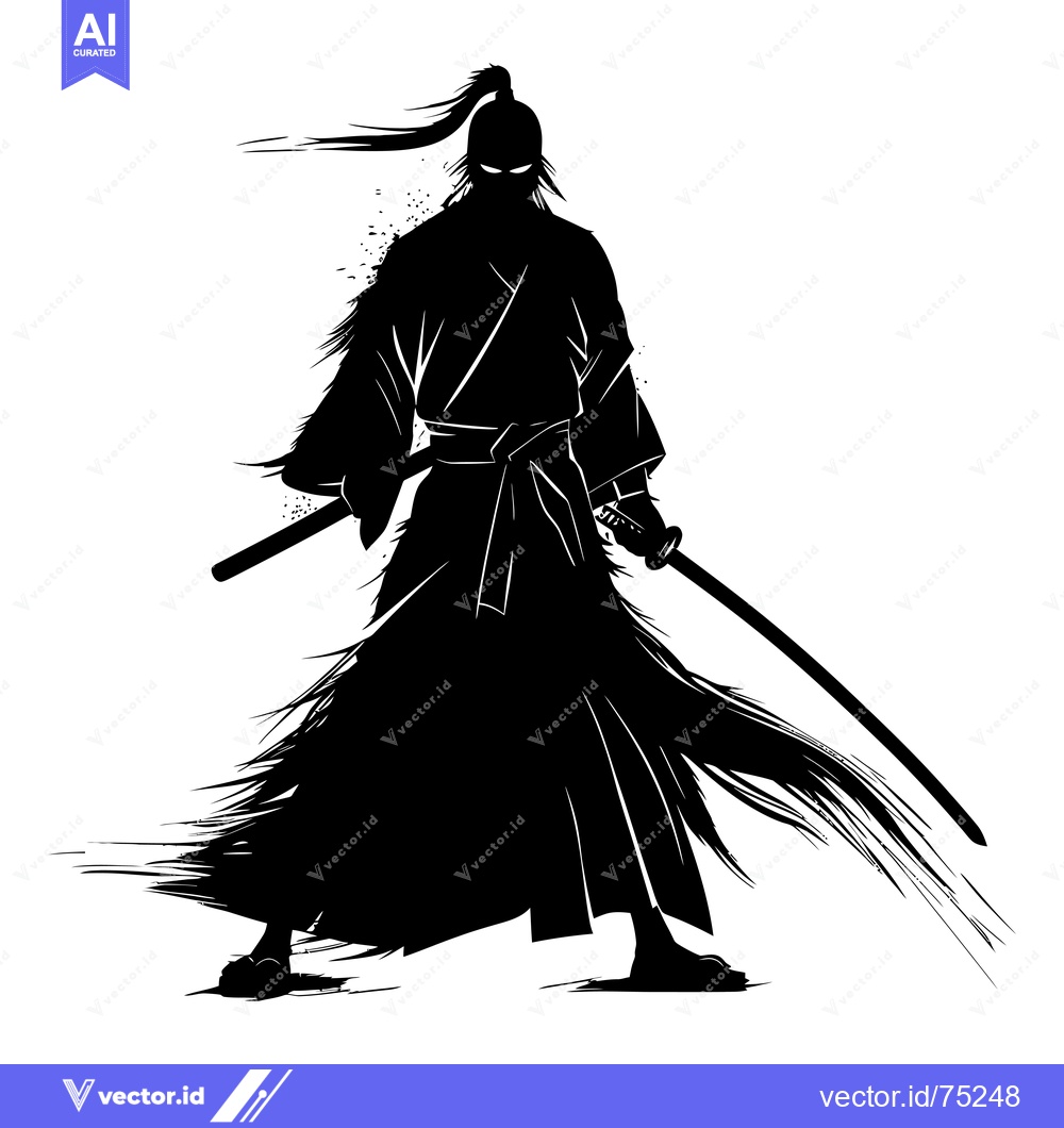 Premium Vector of Silhouette of a Japanese Samurai Warrior with a Sword