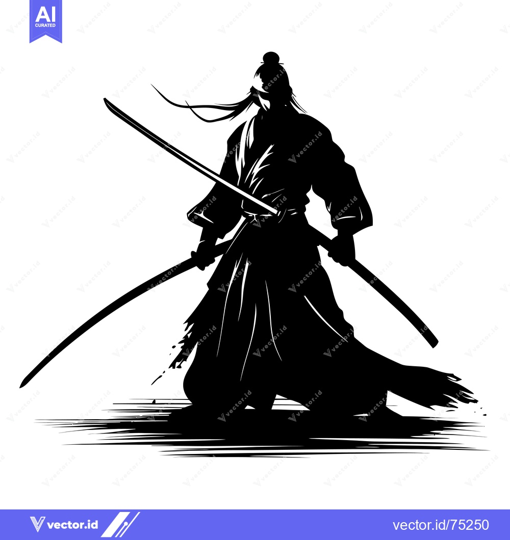 Premium Vector dari Silhouette of a Samurai Warrior Holding Two Swords